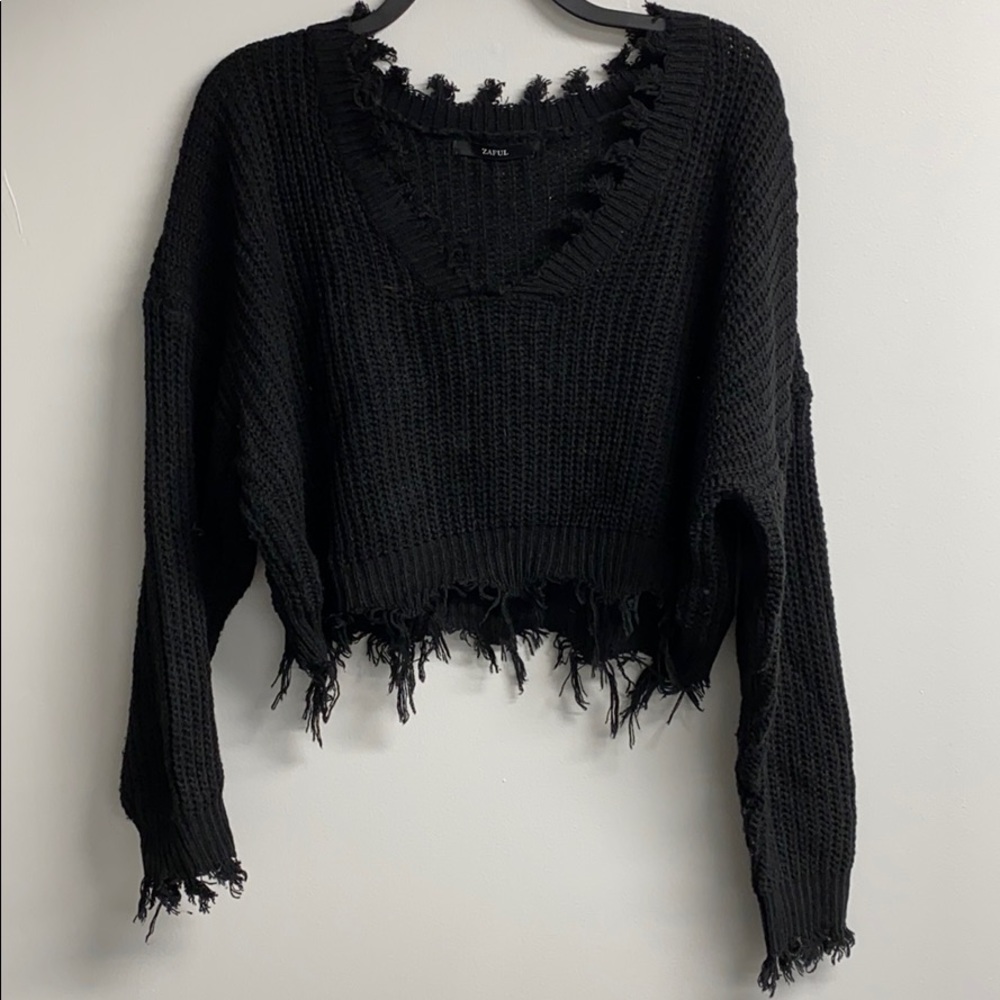Zaful Black Cropped Sweater